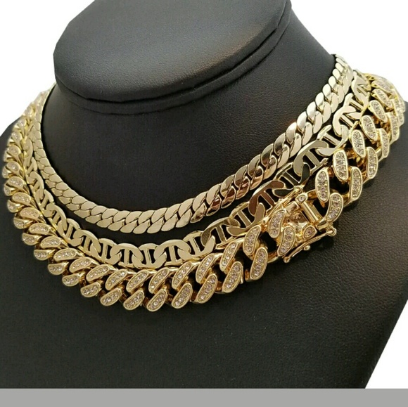 Hip Hop Gold PT 20" Full Iced Out Cuban & Miami Cu - Picture 1 of 3